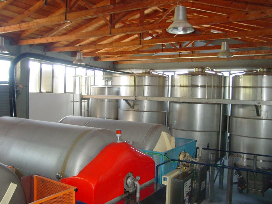 aluminum wine storage tanks at Ktima Spiropoulos plant
